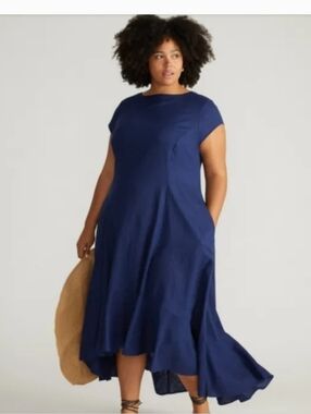 Universal Standard Sunset Linen Flounce Dress In Cenote (Size S/14-16)